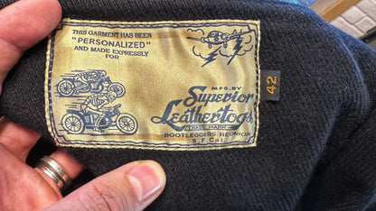 rare black leather biker jacket with buttons