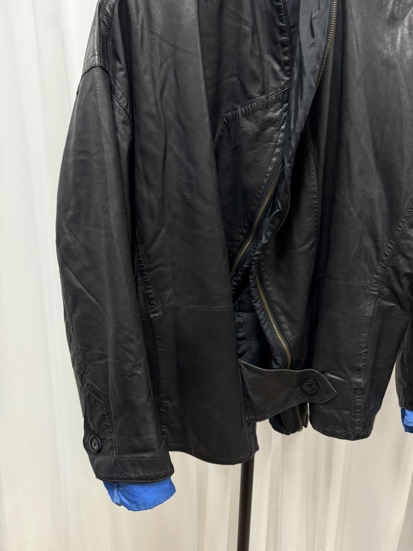 issey miyake black leather zip jacket M size