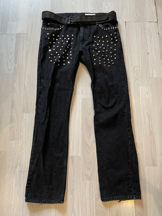black studded straight-leg denim pants
