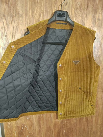 Prada Corduroy Quilted Vest in Beige