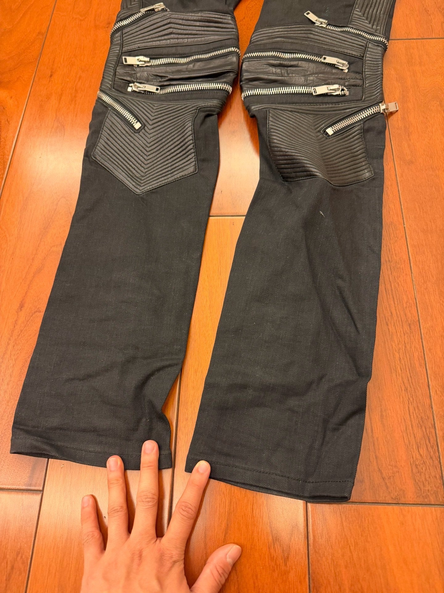 Saint Laurent Black Leather Panel Zip Jeans