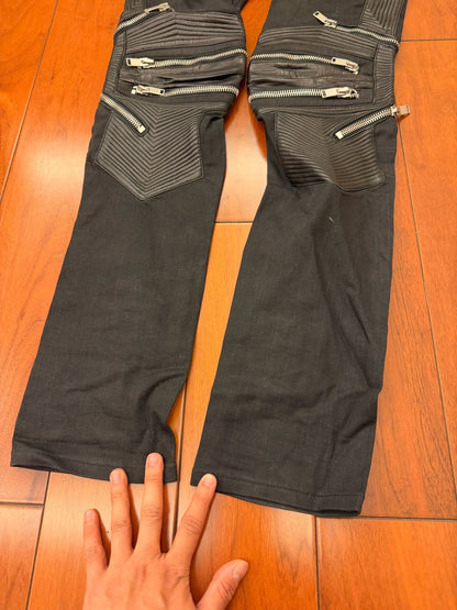 Saint Laurent Black Leather Panel Zip Jeans
