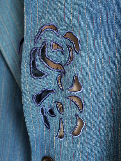 unique rose embroidered blue jacket