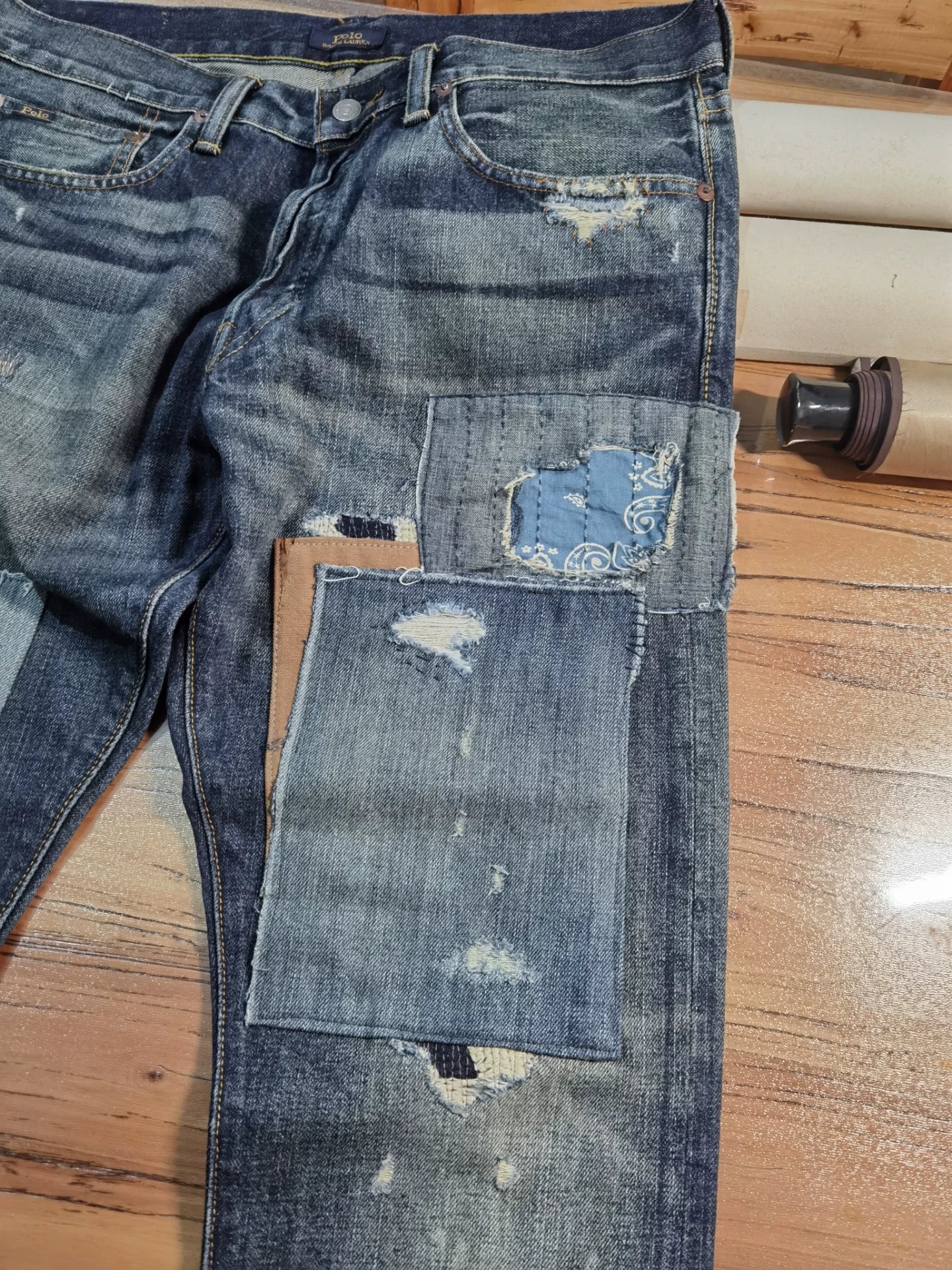 RRL Ralph Lauren Extreme Distressed Paint Jeans