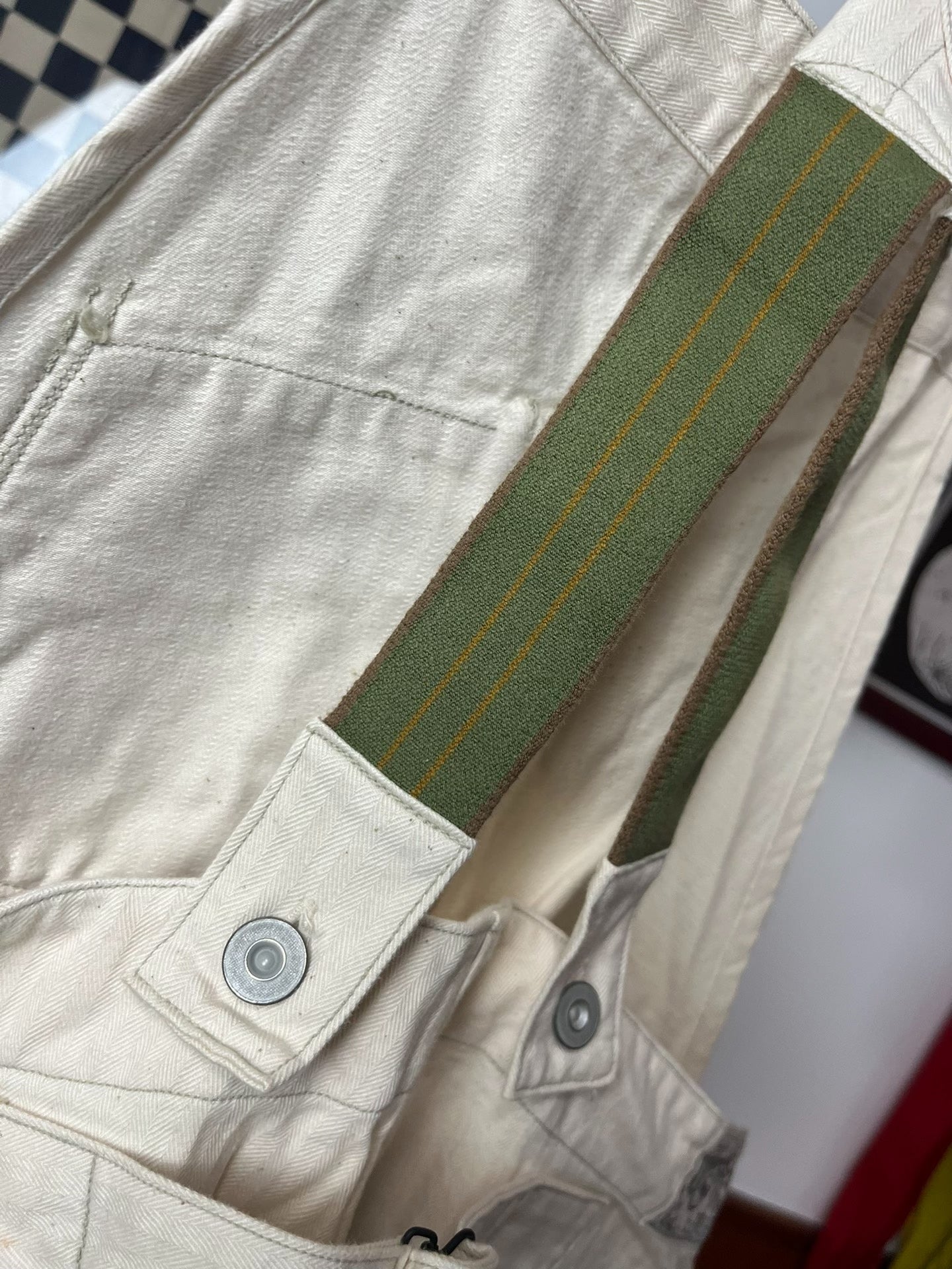 Freewheelers White Herringbone Overalls