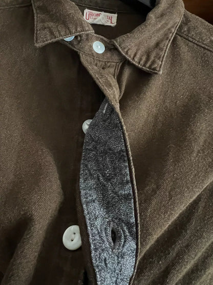 freewheelers flannel work shirt in deep khaki