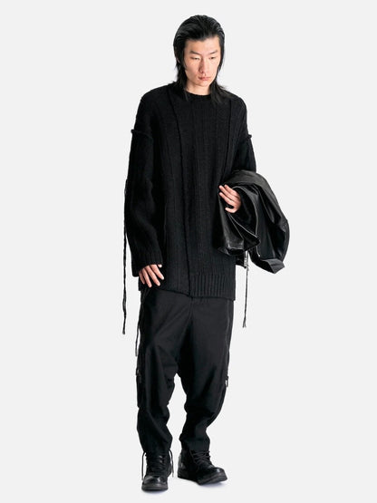 black oversized wool sweater with ties