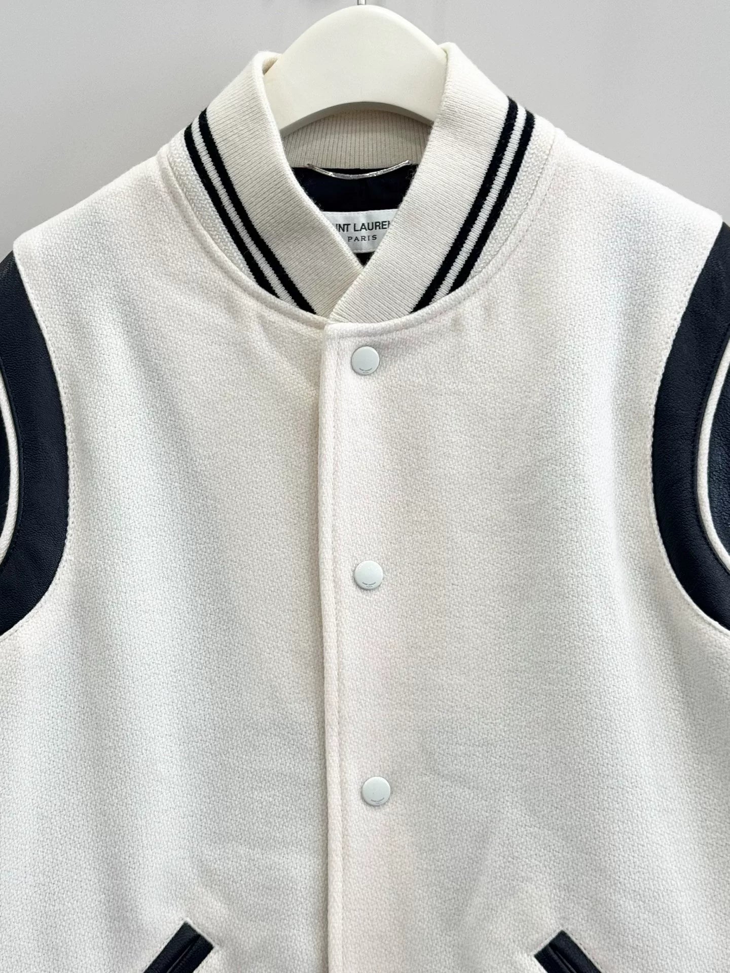 white baseball jacket by saint laurent