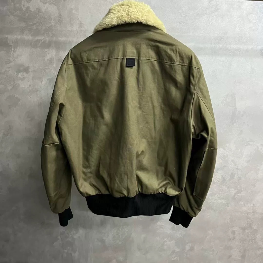 Saint Laurent Olive Green Fur Collar Jacket