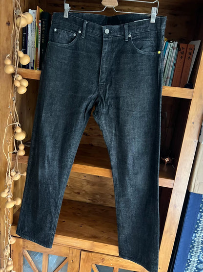 visvim black denim pants with colorful details