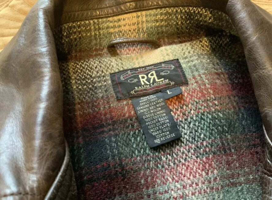vintage rrl leather parka with plaid lining