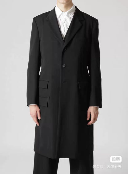 yohji yamamoto wool coat with notch collar