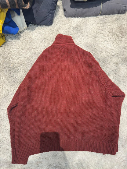 CE/CAVEMPT Wine Red Single-Breasted Knit Sweater