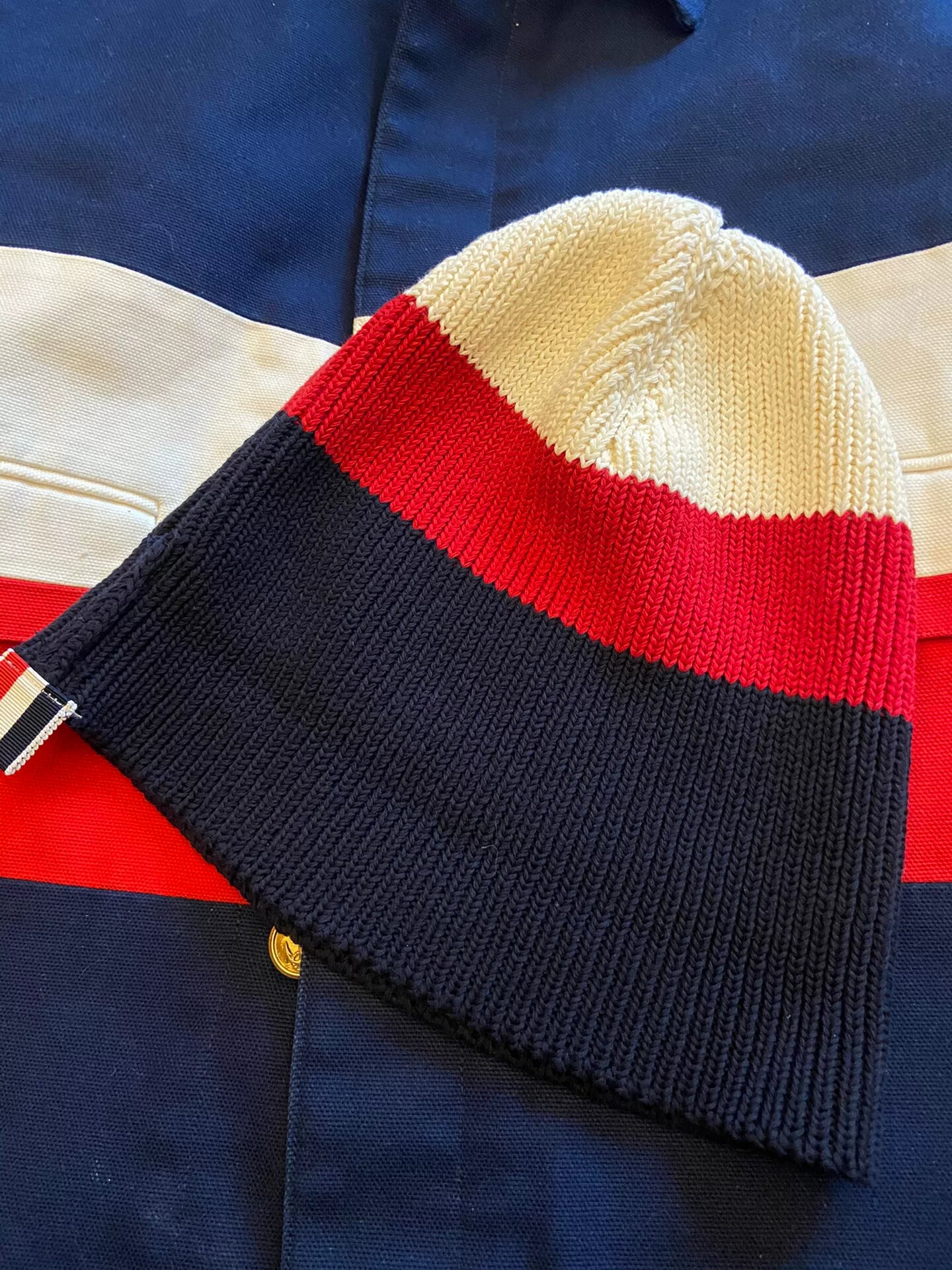 thom browne color block knit hat