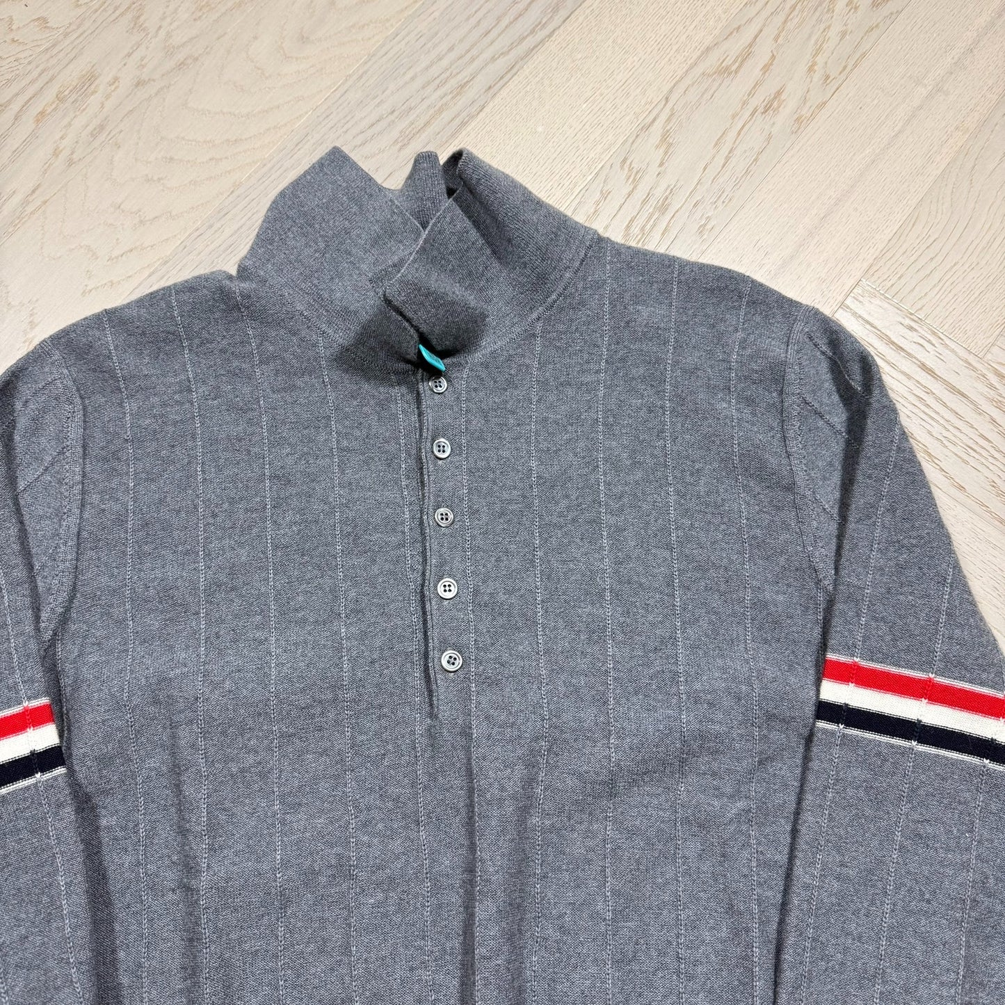 Thom Browne Striped Button Long Sleeve Polo