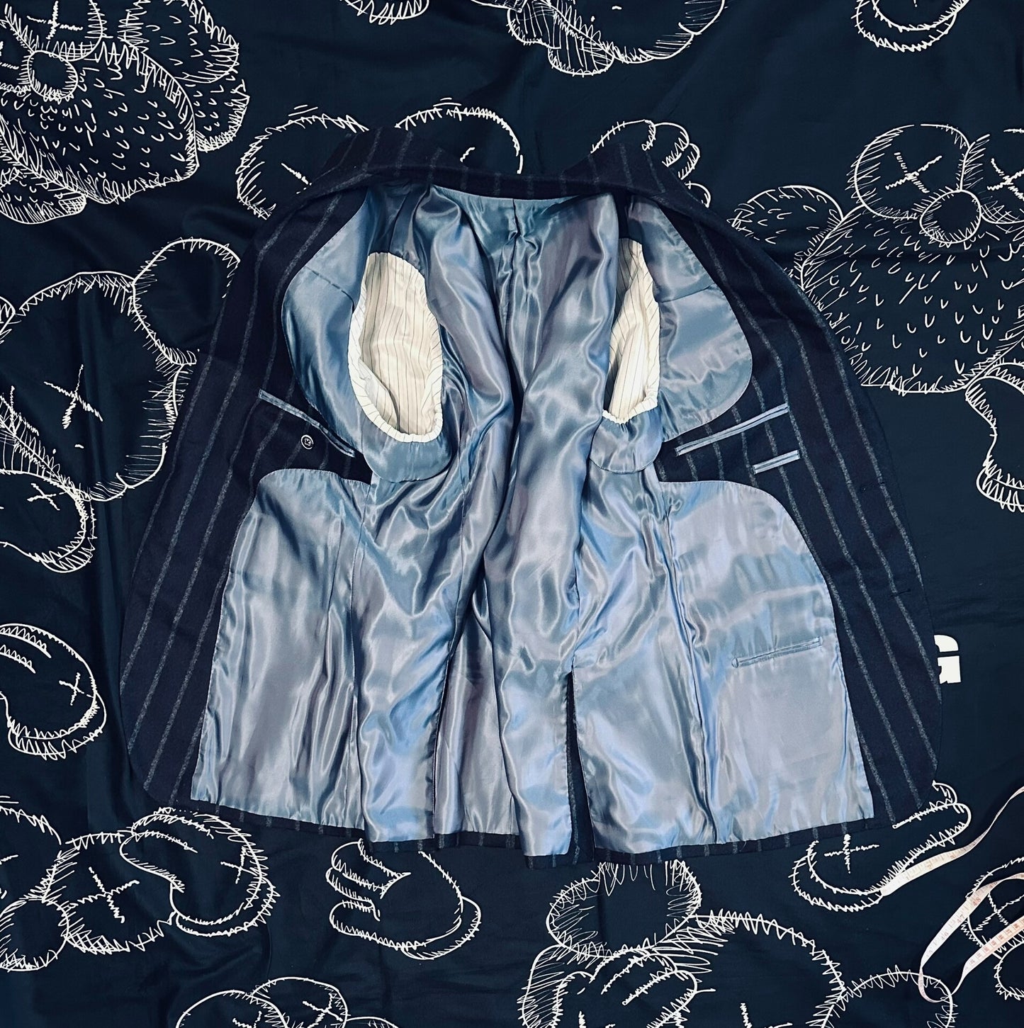 Navy Blue Striped Wool Blazer