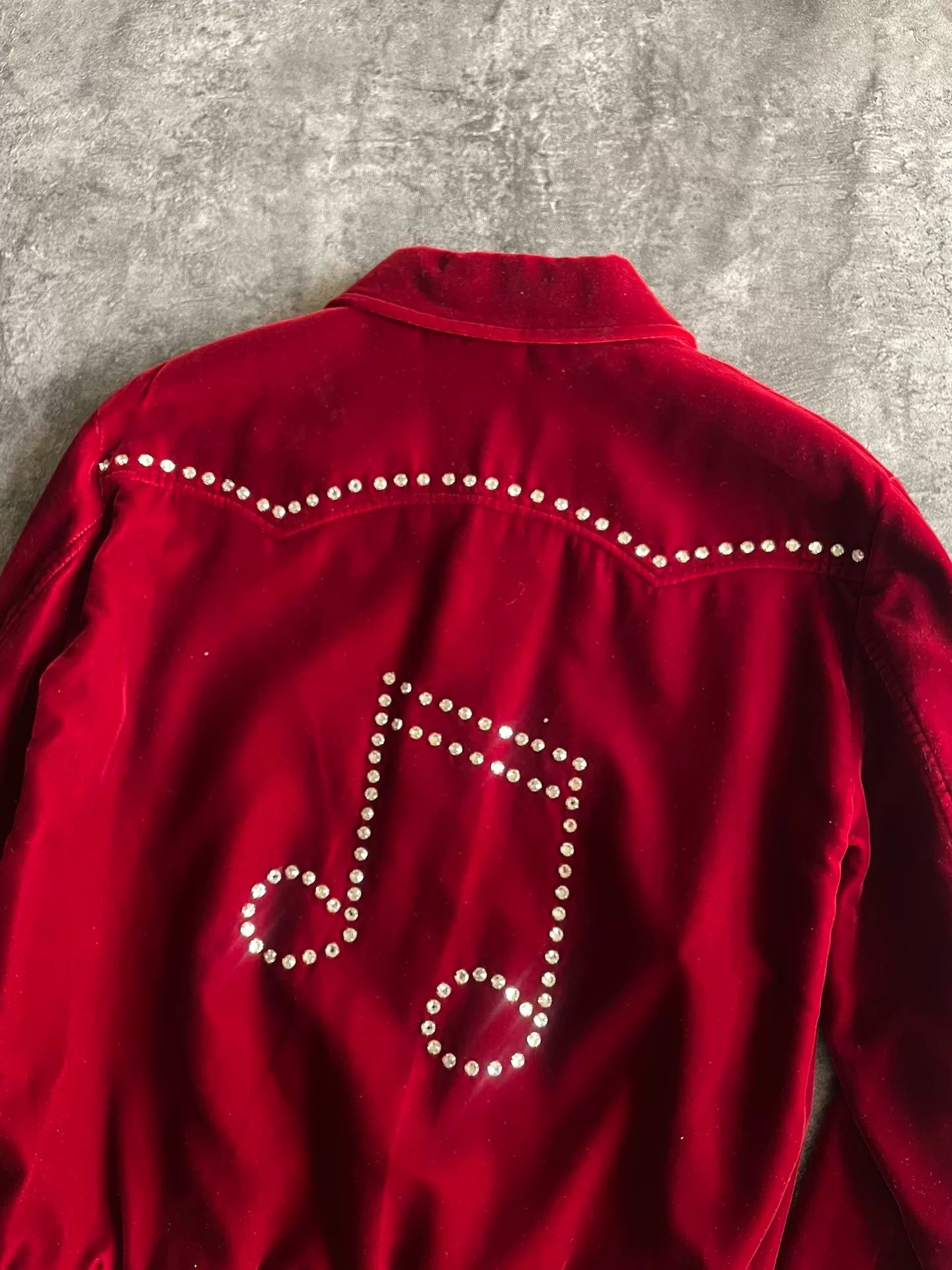 Saint Laurent Red Velvet Music Note Jacket