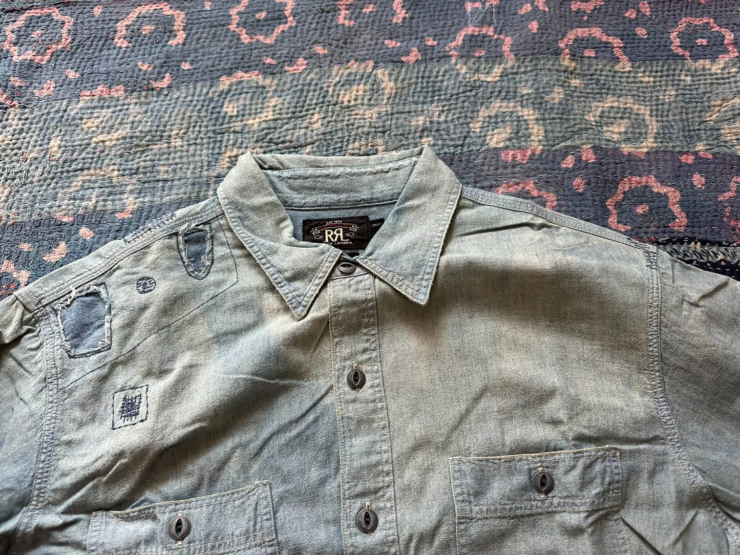 rrl patchwork vintage long sleeve shirt