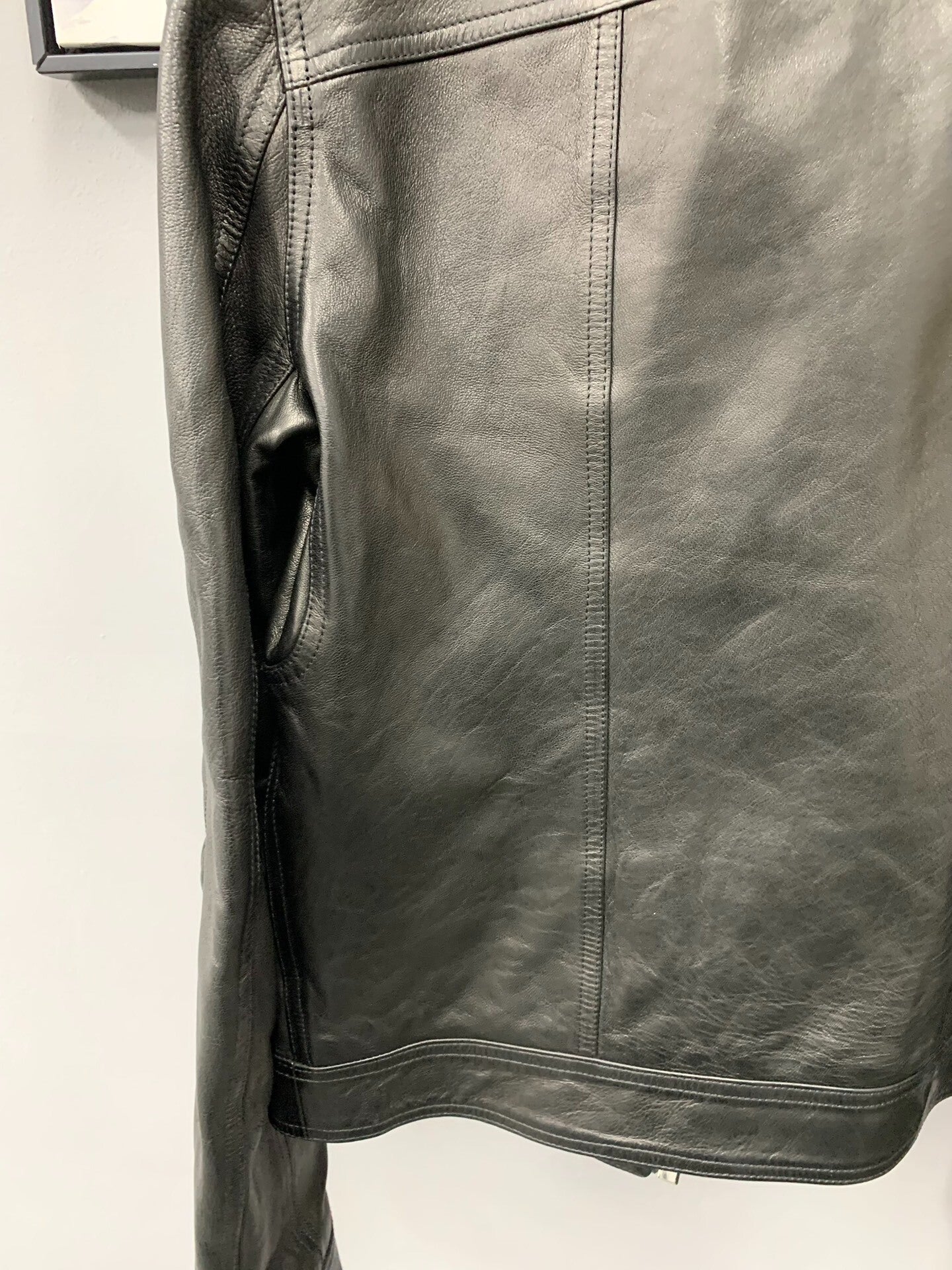 rick owens black leather motorcycle jacket