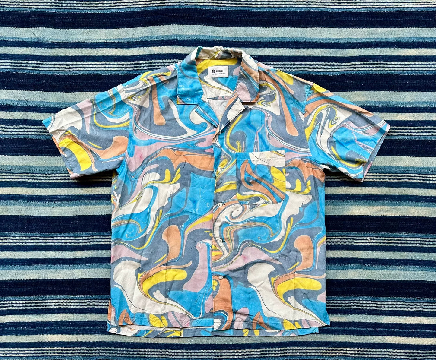 kuon suminagashi camp collar shirt