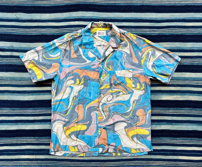 kuon suminagashi camp collar shirt