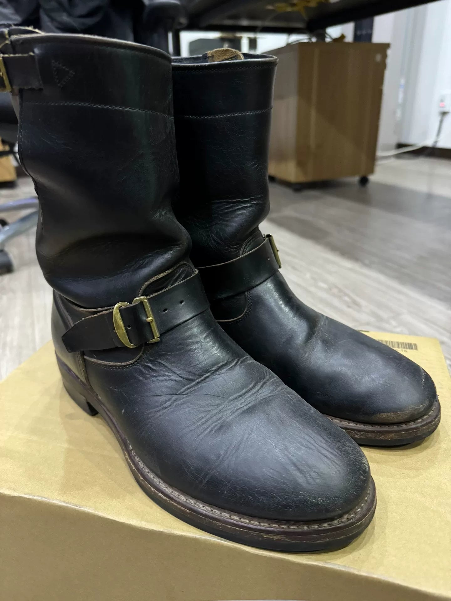 RRL Engineer Boots Black Leather Size 8D