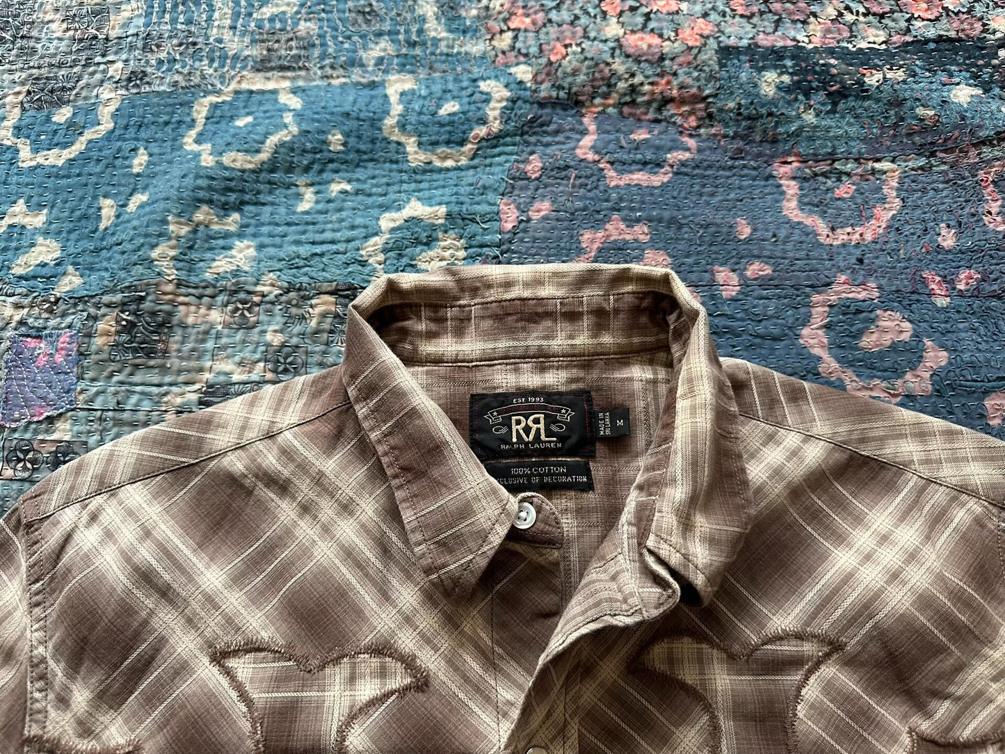 rrl western plaid long sleeve shirt