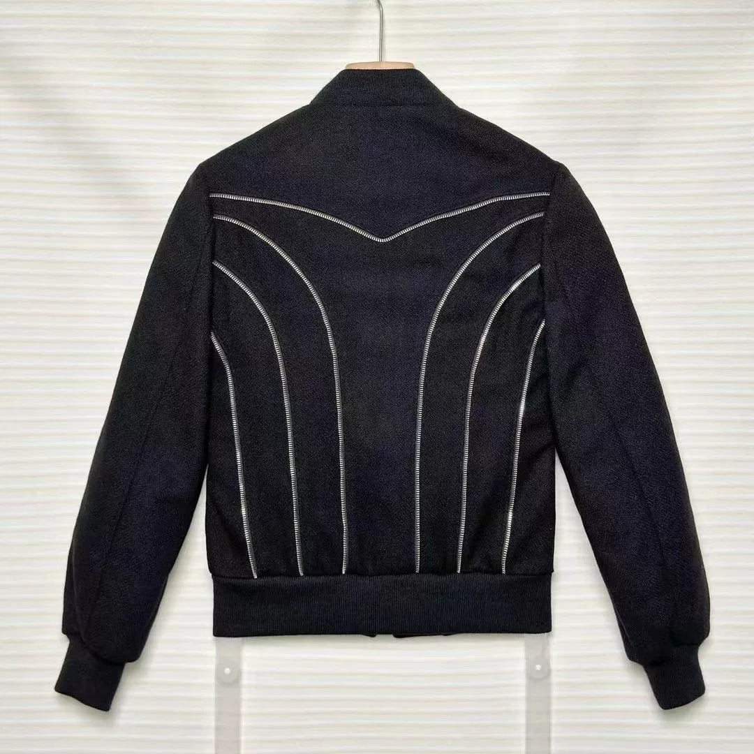 Saint Laurent Black Silver Zip Bomber Jacket