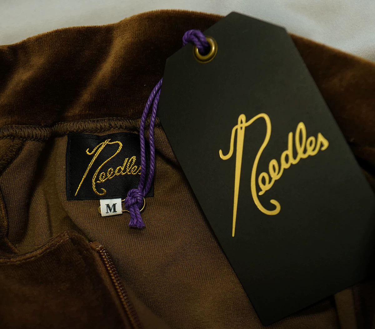 needles velvet track jacket in deep brown