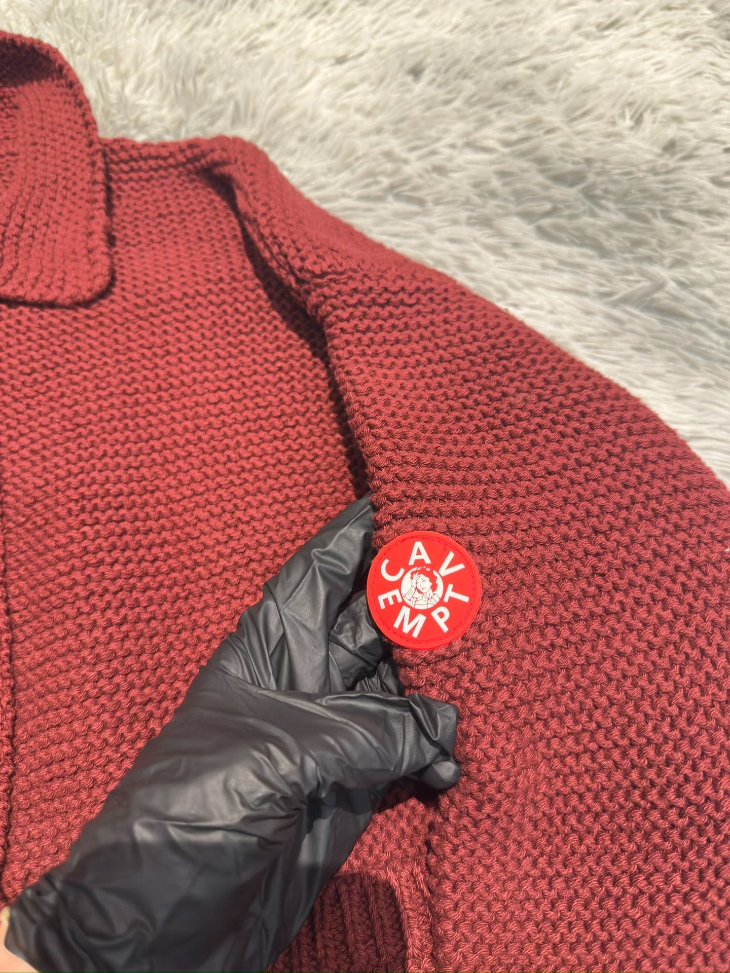 CE/CAVEMPT Wine Red Single-Breasted Knit Sweater