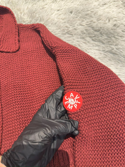CE/CAVEMPT Wine Red Single-Breasted Knit Sweater