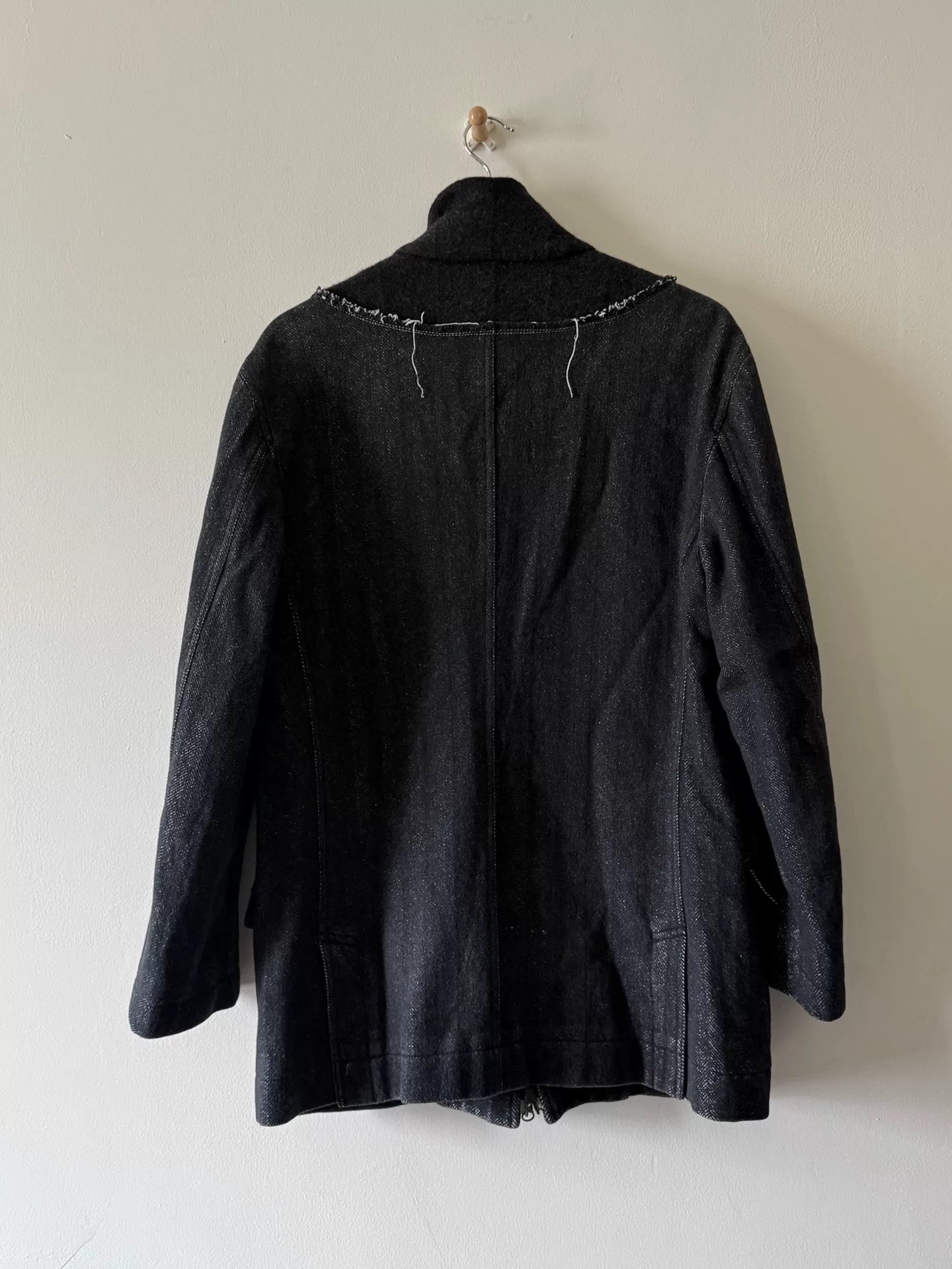 unique issey miyake black jacket with fringe