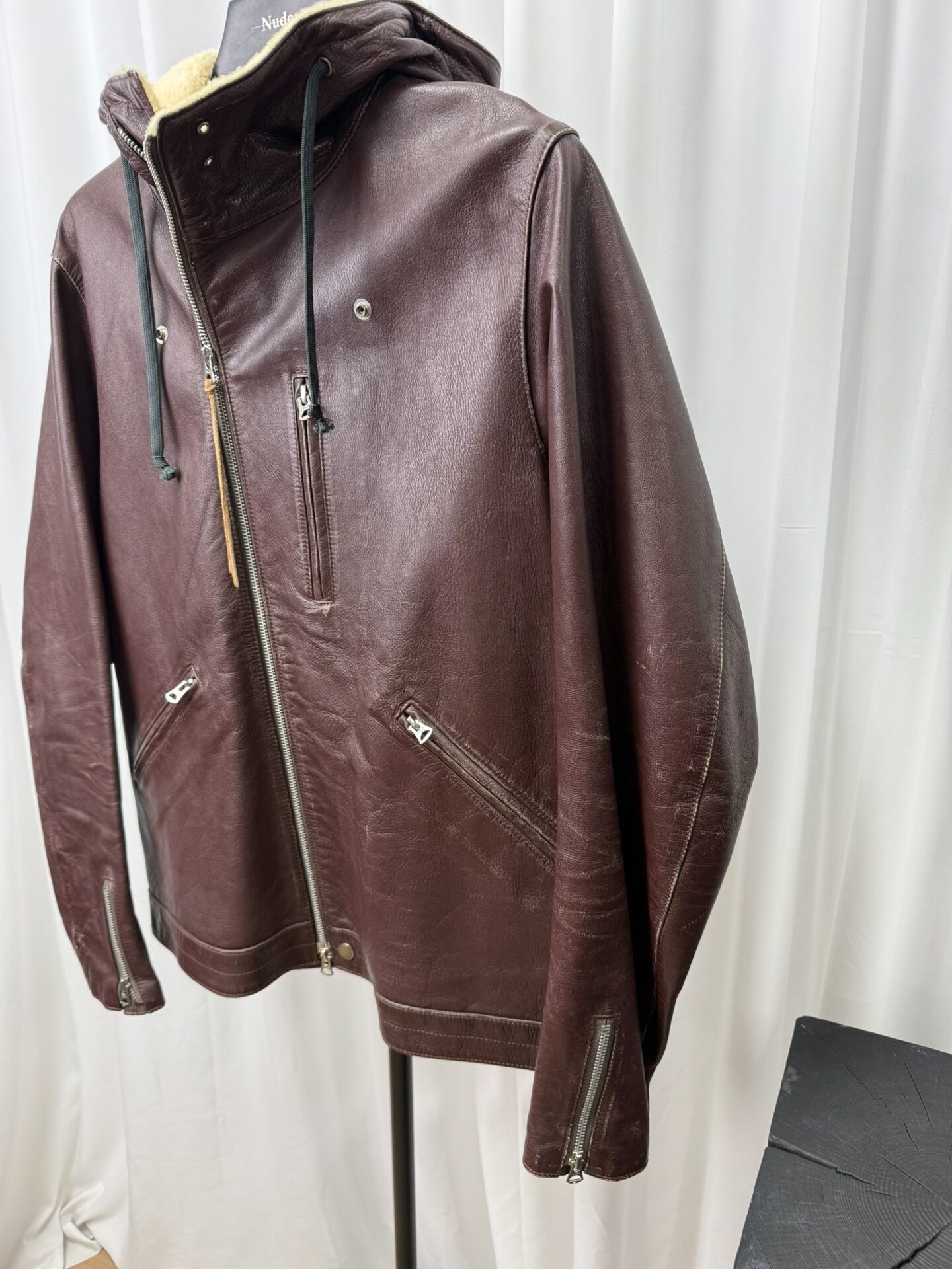 undercover leather jacket with hood