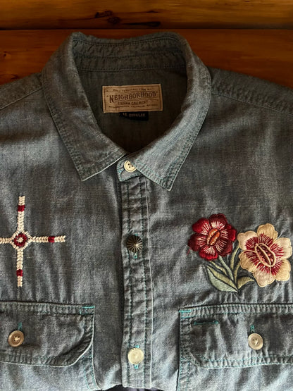classic embroidered denim work shirt
