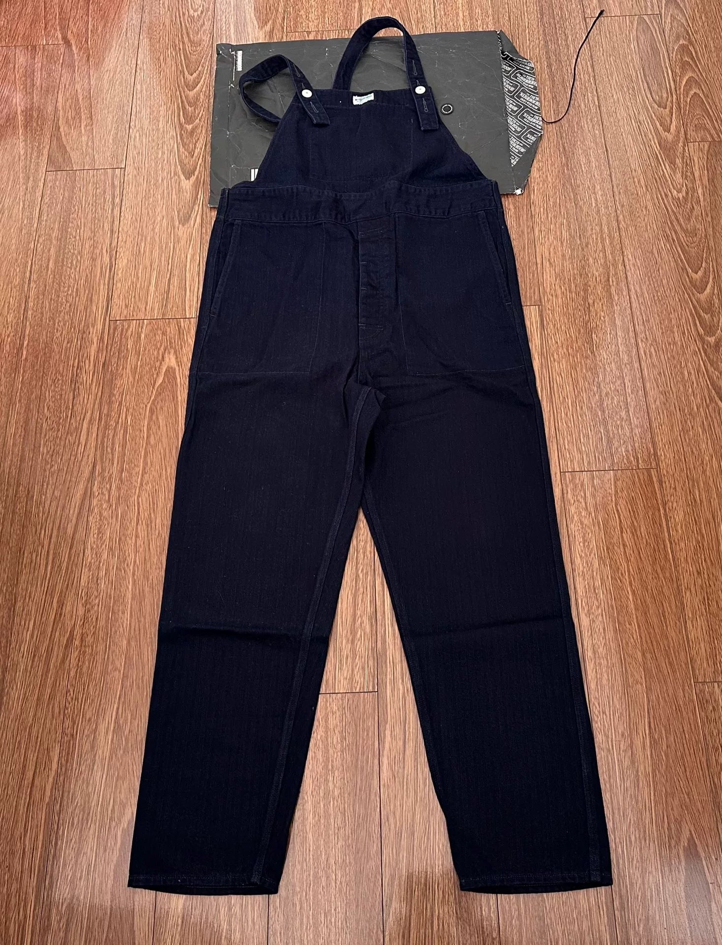 blue dye herringbone fabric overalls