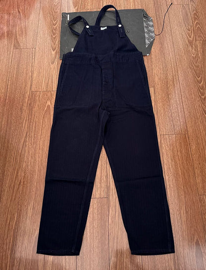 blue dye herringbone fabric overalls
