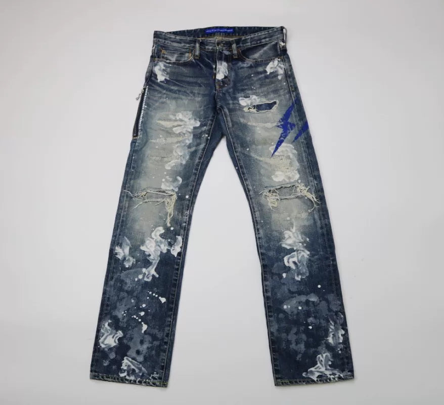Vanquish Fragment Lightning Splatter Distressed Jeans