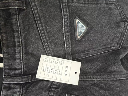 Prada Metallic Triangle Logo Denim Pants