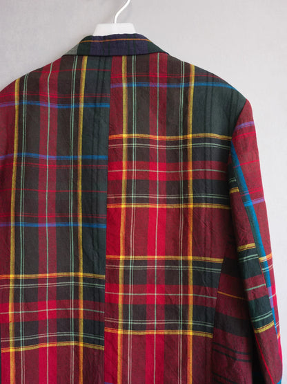 yohji yamamoto plaid jacket with leather details