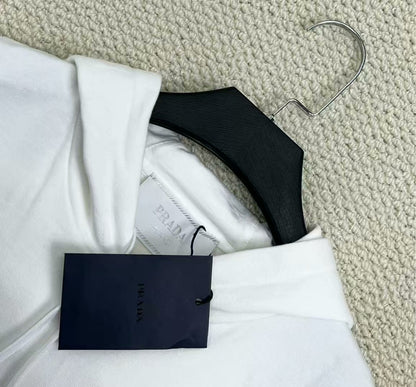 prada white logo hoodie with triangle tag