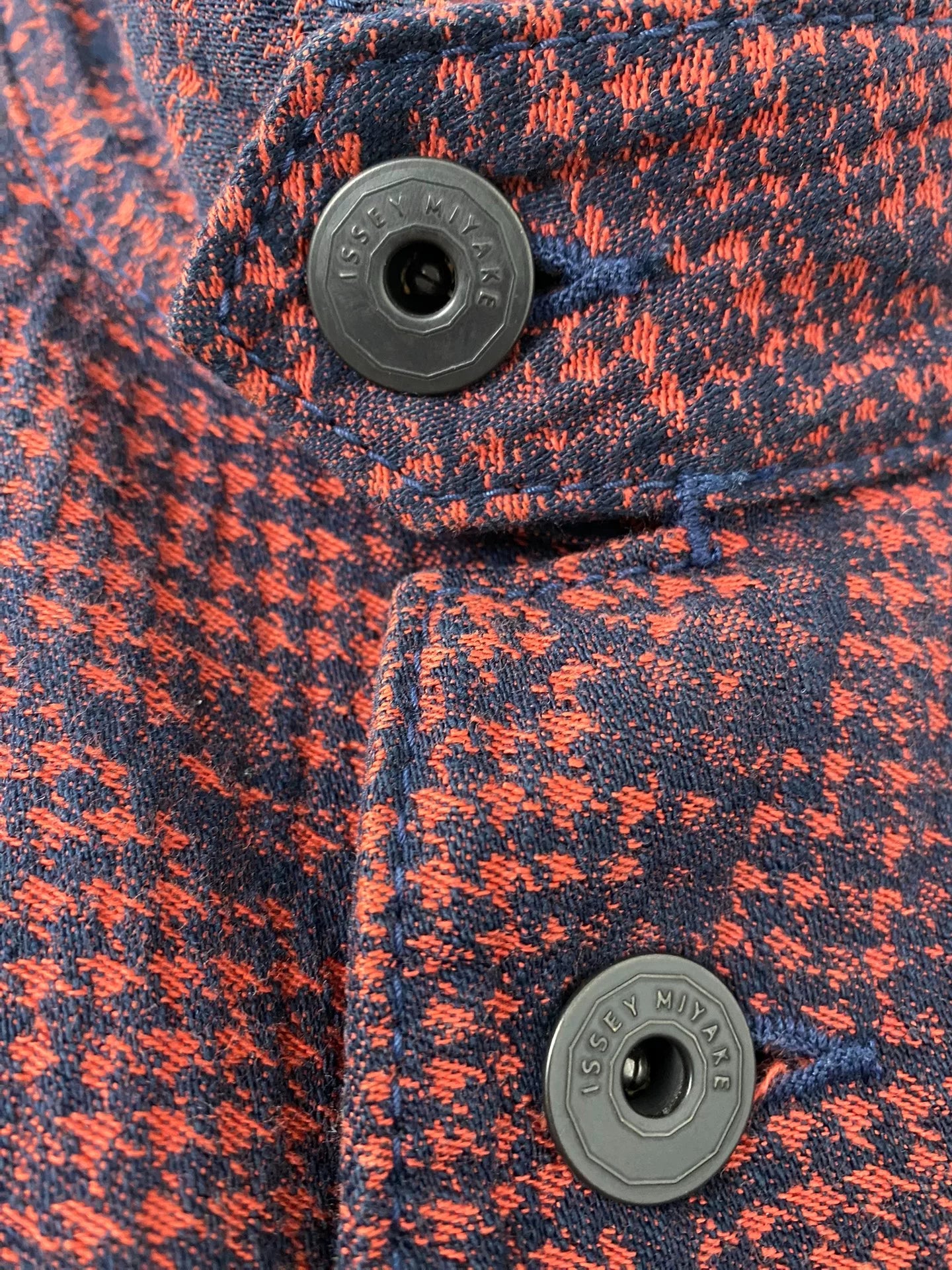 issey miyake men red brown patterned jacket