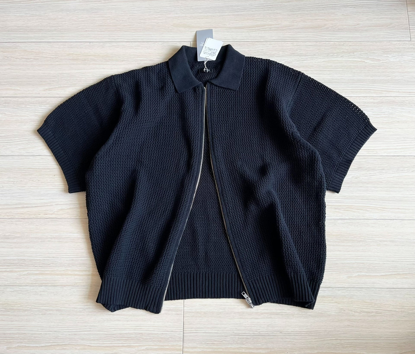 Beams Hollow Knit Zip Short Sleeve Cardigan