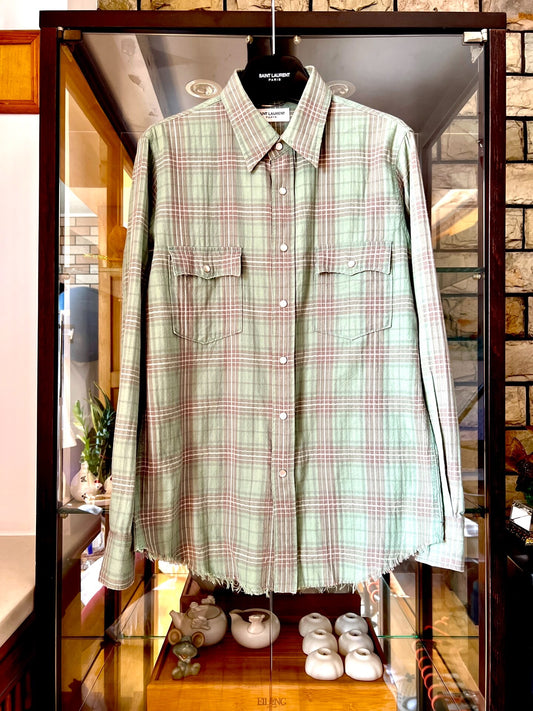 saint laurent plaid green shirt