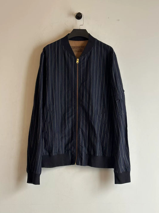 Decoster Striped Baseball Jacket in Navy Blue