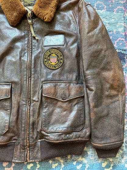 ralph lauren brown leather jacket with fur collar