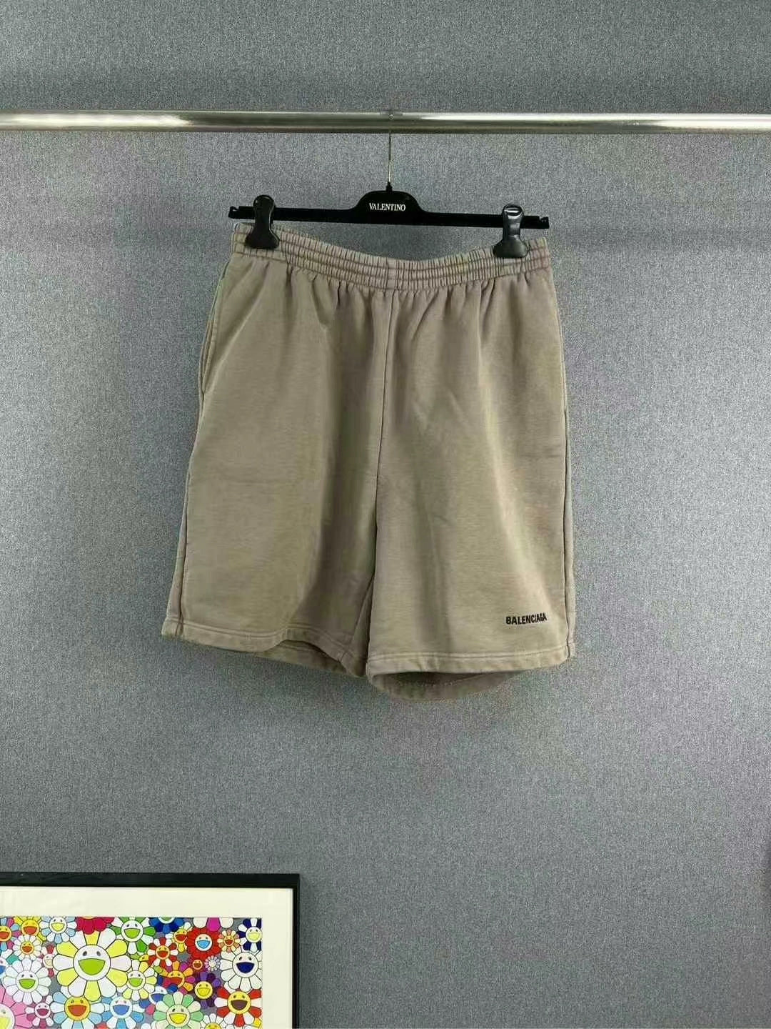 balenciaga embroidered logo shorts in beige