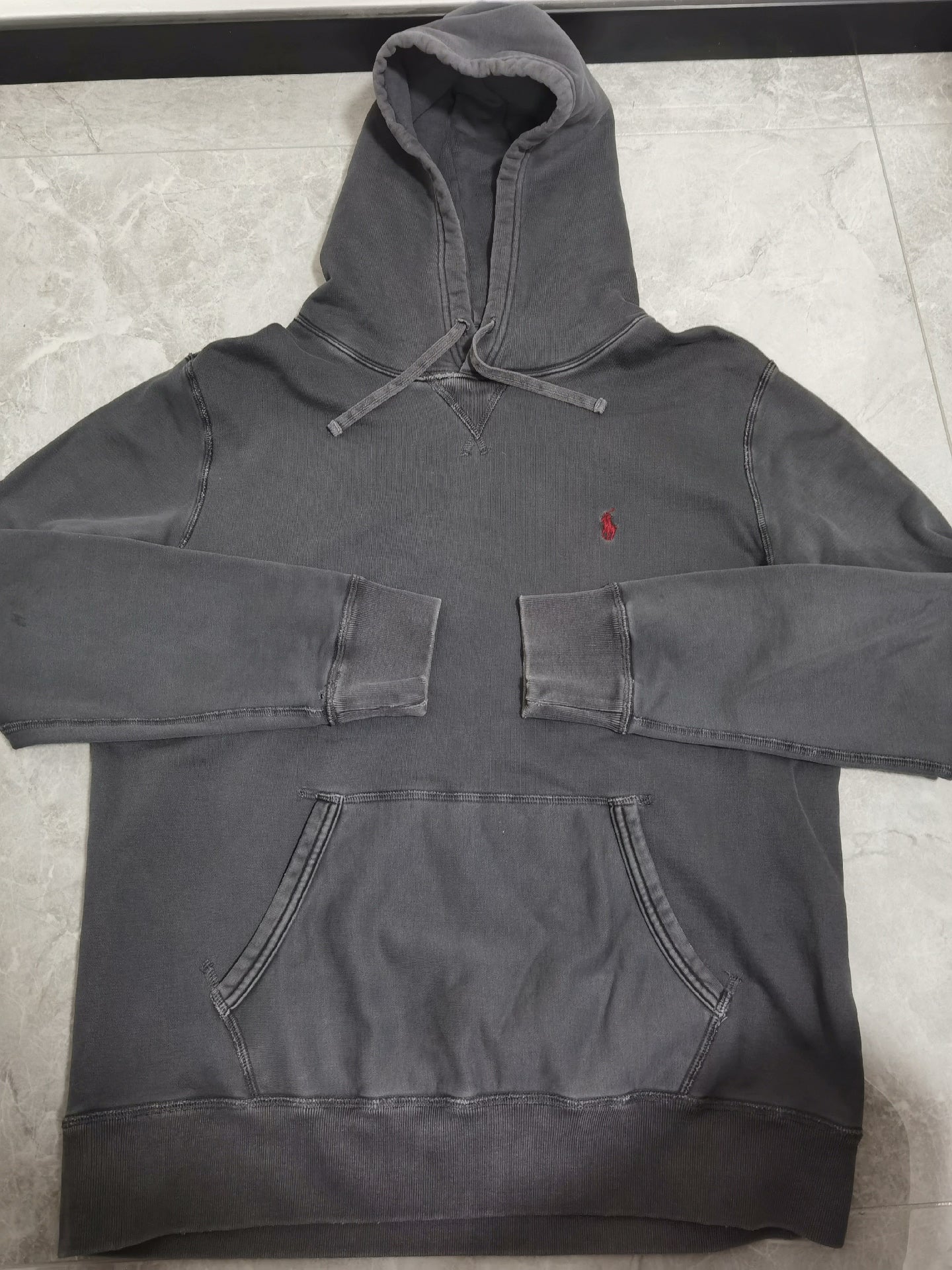 Ralph Lauren Distressed Charcoal Black Hoodie