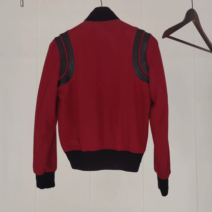 Saint Laurent Red Black Leather Accent Jacket