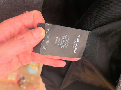 Saint Laurent Gray Wool Leather Sleeve Jacket