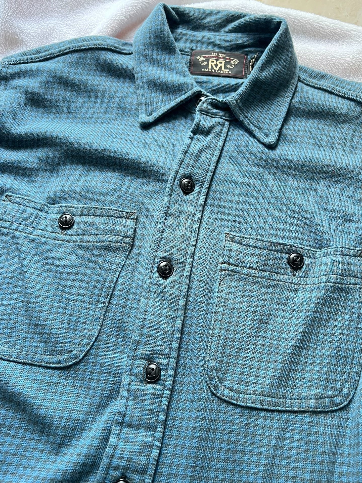 RRL Blue-Black Check Long-Sleeve Shirt S